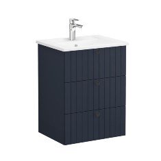 Vitra Root Groove 69476 Lavabo Dolabı, Üç Çekmeceli, 60 Cm, Mat Lacivert, Köşeli Lavabolu